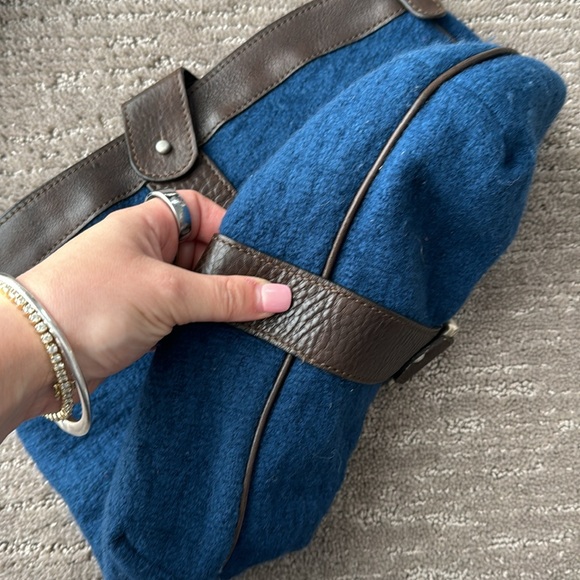 Vintage Marni Blue Wool w/ Brown Leather Trim Shoulder Bag - Picture 7 of 11